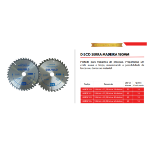 DISCO DE CORTE MADEIRA 180MM 60D FURO 22,23MM